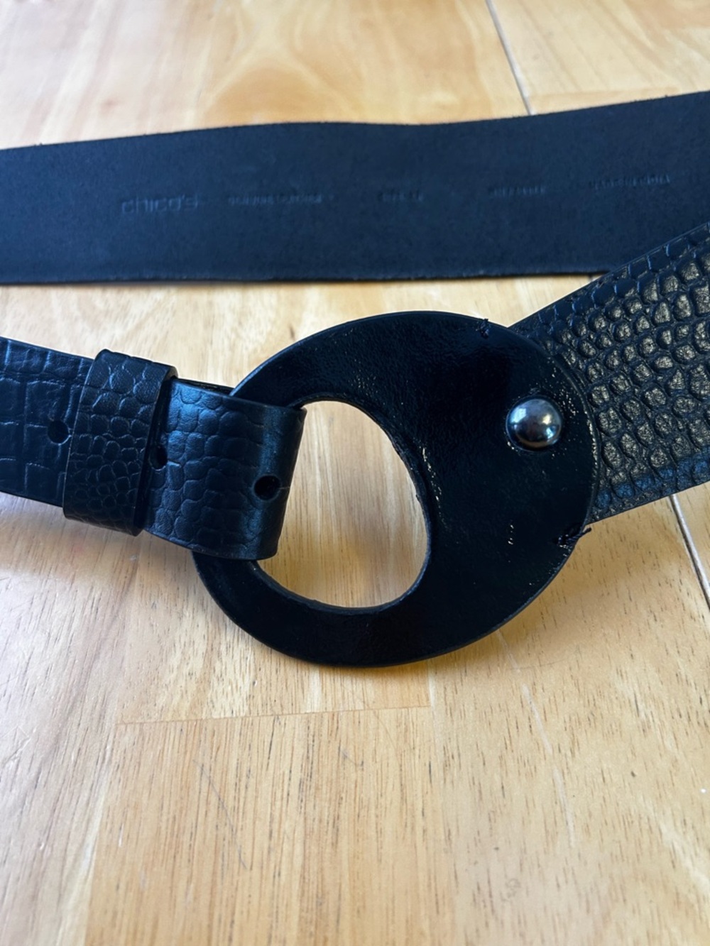 Chicos Chunky Black Leather Belt Low Waist